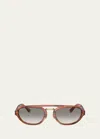 Brunello Cucinelli Engraved Acetate Oval Aviator Sunglasses In Honey