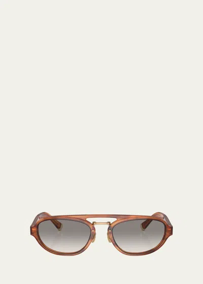 BRUNELLO CUCINELLI ENGRAVED ACETATE OVAL AVIATOR SUNGLASSES