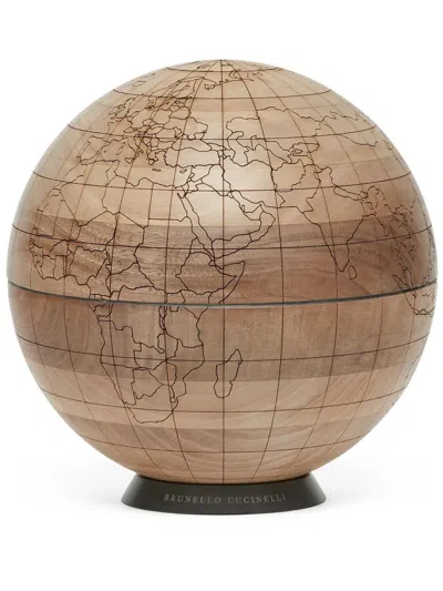 Brunello Cucinelli Engraved Wooden Globe In Neutrals