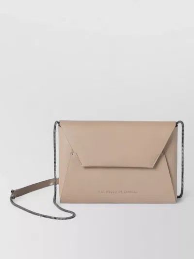 Brunello Cucinelli Envelope Clutch Bag Duo Precious Chain In Neutral