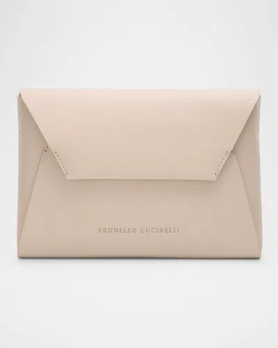 Brunello Cucinelli Envelope Flap Leather Clutch Bag In Neutral