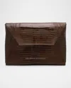Brunello Cucinelli Envelope Flap Lizard Clutch Bag In Brown
