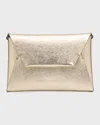 Brunello Cucinelli Envelope Flap Metallic Leather Clutch Bag In Platino