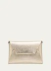 Brunello Cucinelli Envelope Flap Metallic Leather Clutch Bag In Platino