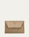 Brunello Cucinelli Envelope Flap Suede Wallet On Chain In Beige
