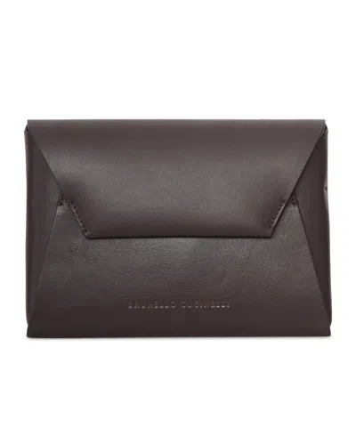 Brunello Cucinelli Envelope-style Leather Clutch Bag In Brown