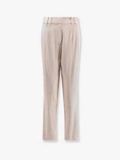 Brunello Cucinelli Equestrian Stretch Viscose And Wool Twill Trousers With Monili In Neutral
