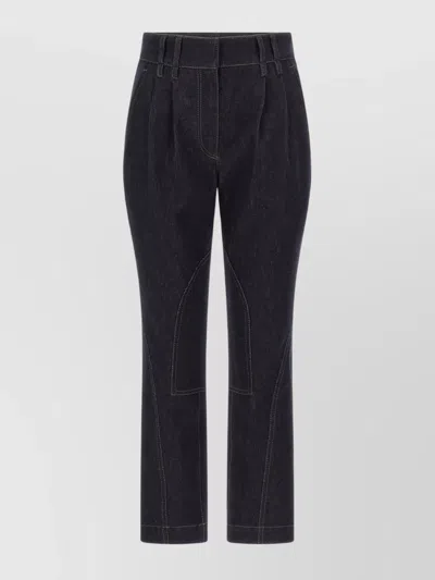Brunello Cucinelli Equestrian Style Pleated Denim Trousers In Black