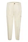 Brunello Cucinelli Ergonomic Fit Trousers In Garment-dyed Comfort Cotton Drill With Darts, Cargo Pockets And Zip At Hem In White