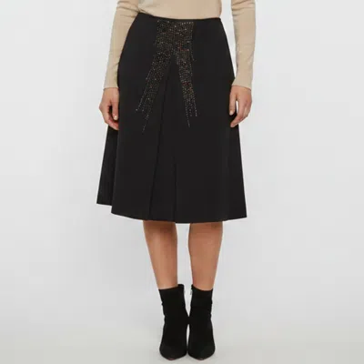 Pre-owned Brunello Cucinelli Escada Black Wool Blend Embellished Pleated Raffaella Skirt M