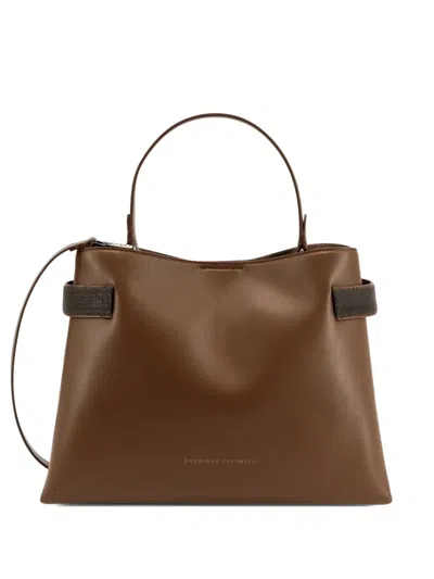 Brunello Cucinelli Essence Beaded-strap Shoulder Bag In Brown