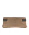 Brunello Cucinelli Essence Rectangular Suede Pouch Top Handle In Brown