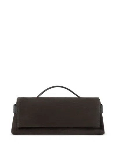 Brunello Cucinelli Essence Clutch Bag In Suede With Precious Bands In Brown