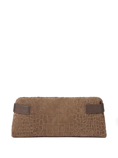Brunello Cucinelli Essence Crocodile-embossed Clutch Bag In Brown