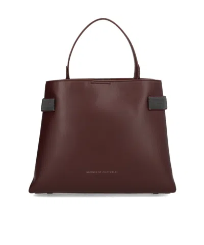 Brunello Cucinelli Essence Large Handbag In Burgundy