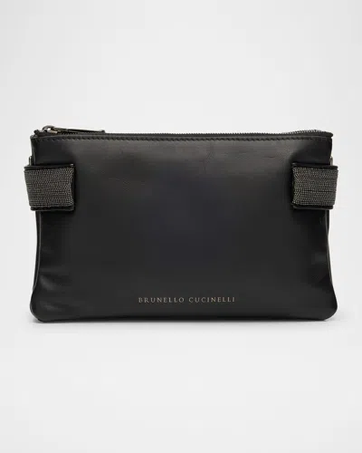 Brunello Cucinelli Essence Mini Leather Shoulder Bag In Black