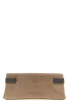 Brunello Cucinelli Essence Rectangular Suede Pouch Top Handle In Brown