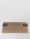 Brunello Cucinelli Essence Rectangular Suede Pouch Top Handle In Brown