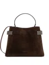 Brunello Cucinelli Essence Suede Beaded Shoulder Bag In Brown