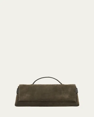 Brunello Cucinelli Essence Suede Top-handle Bag In Mimetico