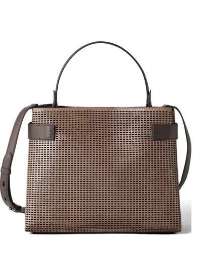 Brunello Cucinelli Essence Top-handle Bag In Sparkling Net Leather With Monili In Brown