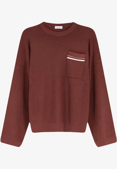 Brunello Cucinelli Essential Crewneck Sweater In Burgundy