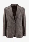 Brunello Cucinelli Women Single-breasted Lurex Fabric Blazer In Brown