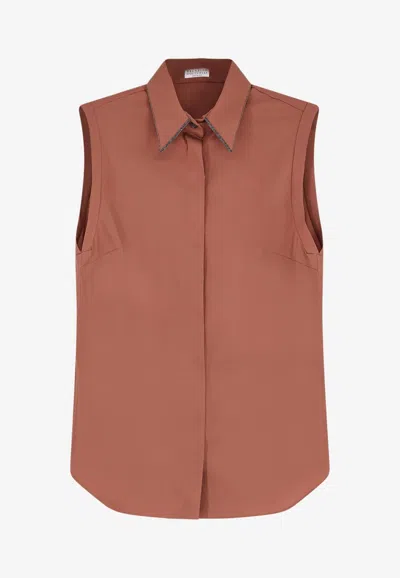 Brunello Cucinelli Essential Sleeveless Shirt In Brown