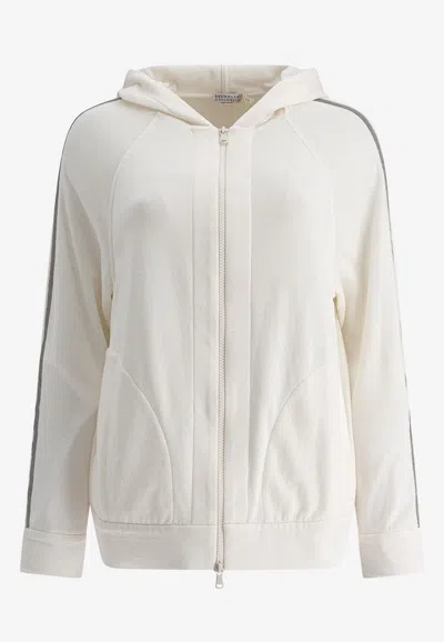 Brunello Cucinelli Essential Zip-up Hooded Sweatshirt In White