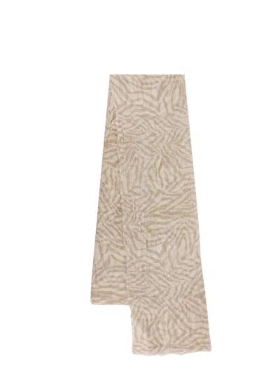 Brunello Cucinelli Ethnic Print Linen Scarf In Beige