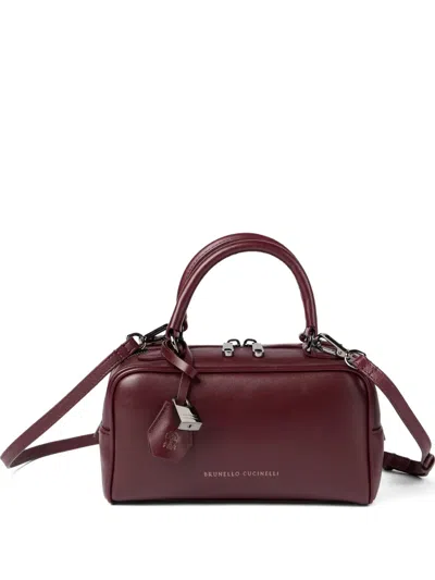 Brunello Cucinelli Explorer Small Boston Leather Shoulder Bag In Red