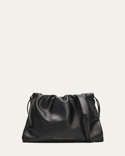 Brunello Cucinelli Extra Soft Leather Pouch Bag In Black