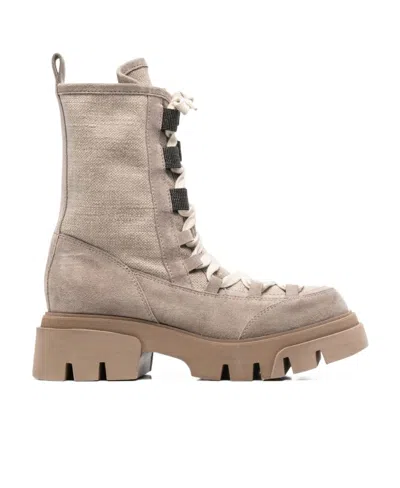 Brunello Cucinelli Eyelet-embellishment Leather Boots In Grey