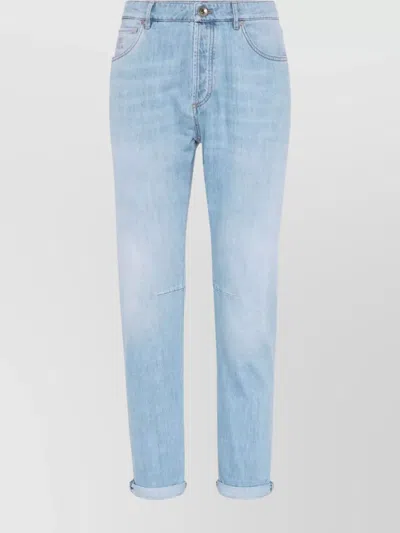 Brunello Cucinelli Faded Denim Tapered Leg Trousers In Blue