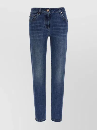 Brunello Cucinelli Faded Jeans Five-pocket Contrast Stitching In Blue