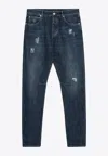 Brunello Cucinelli Distressed Denim With Faded Wash And Rips In Blue