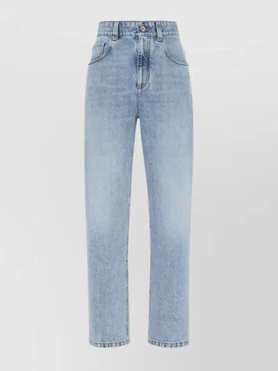 BRUNELLO CUCINELLI FADED WASH FIVE-POCKET DENIM TROUSERS