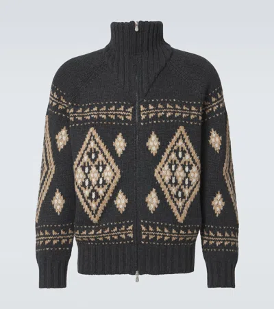 Brunello Cucinelli Fair Isle Cashmere Sweater In Black