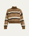 Brunello Cucinelli Fair Isle Mohair Turtleneck Sweater In Brown