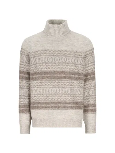 Brunello Cucinelli Fair Isle Knit Turtleneck Sweater In Gray