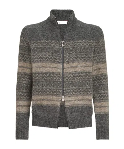 Brunello Cucinelli Fair Isle Zip-up Sweater In Black
