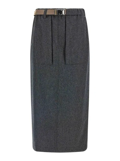 Brunello Cucinelli Fresh Wool Skirt In Gray