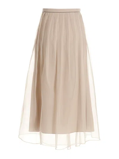 Brunello Cucinelli Monile Detail Silk Skirt In Beige