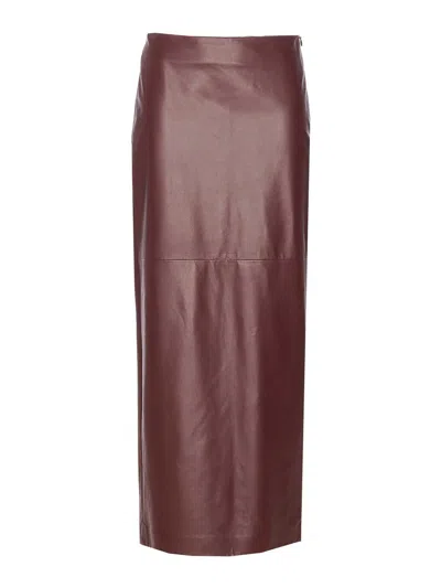Brunello Cucinelli Bordeaux Leather Skirt In Burgundy