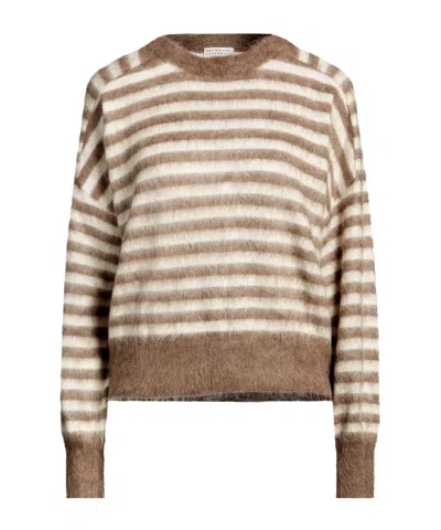 Brunello Cucinelli Fashion Minimalist Striped Knit Sweater In Brown