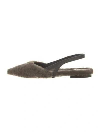 Pre-owned Brunello Cucinelli Faux Fur Beaded Accents Slingback Flats In Brown