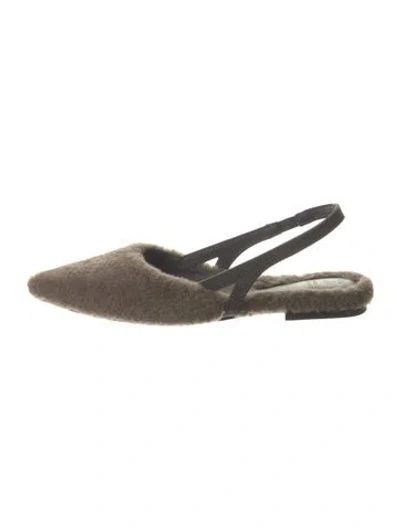 Pre-owned Brunello Cucinelli Faux Fur Beaded Accents Slingback Flats In Brown