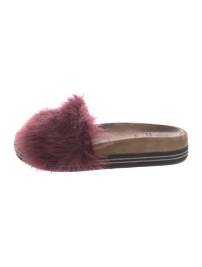 Pre-owned Brunello Cucinelli Faux Fur Crystal Embellishments Slides In Burgundy
