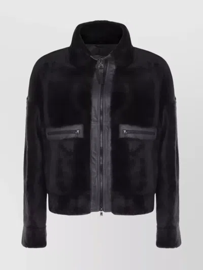 BRUNELLO CUCINELLI FAUX FUR HIGH COLLAR LEATHER JACKET