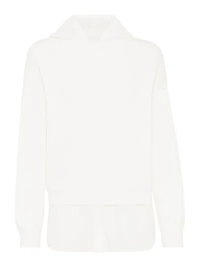 Brunello Cucinelli Faux Layered Sweatshirt With Monili In White